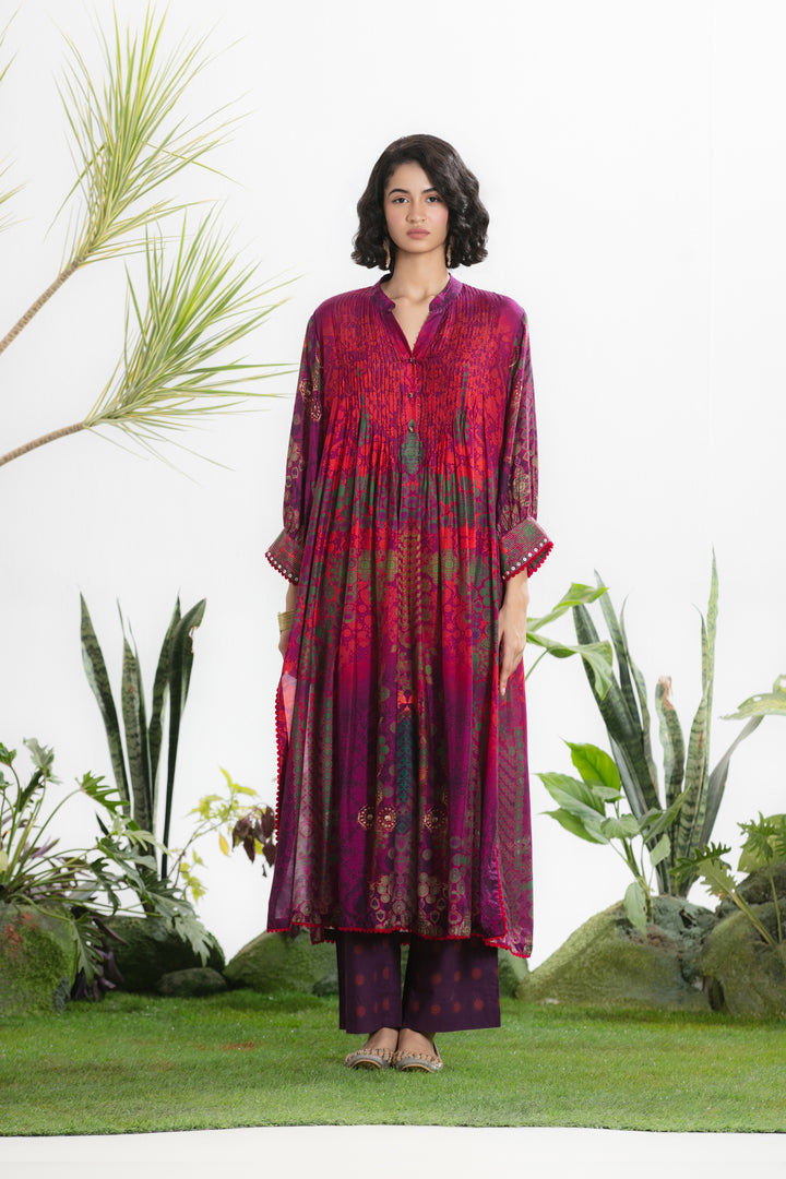 PURPLE PRINTED KURTA SET-Kaftan-Siddhartha Bansal
