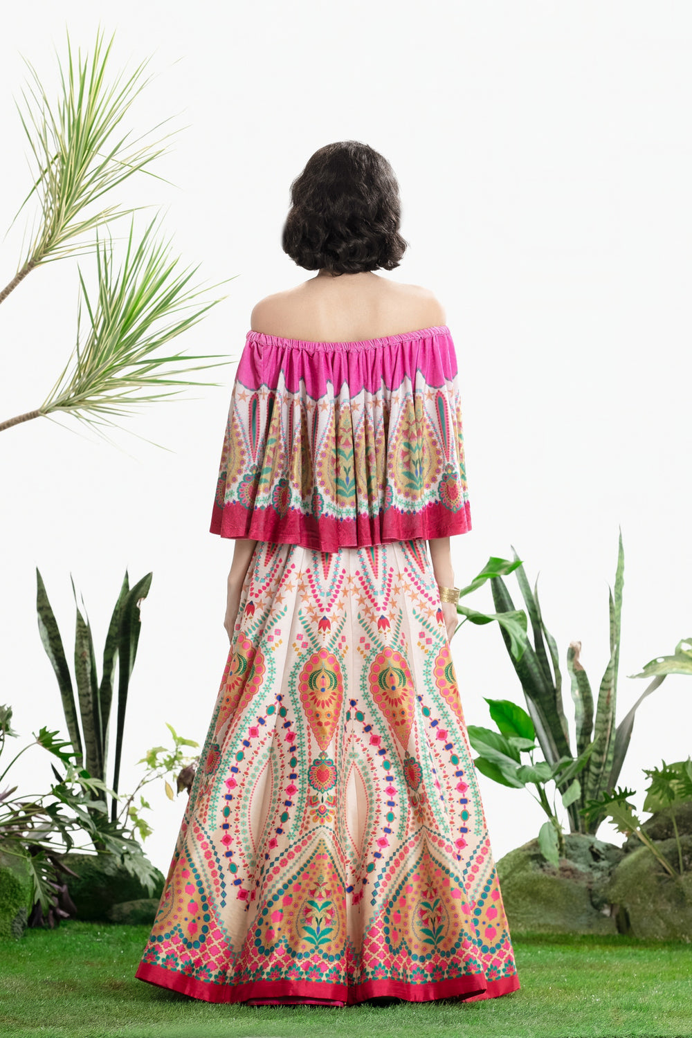 IVORY PRINTED CIRCULAR TOP AND SKIRT-Kaftan-Siddhartha Bansal