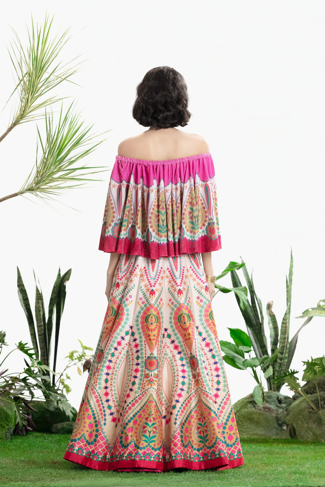 IVORY PRINTED CIRCULAR TOP AND SKIRT-Kaftan-Siddhartha Bansal