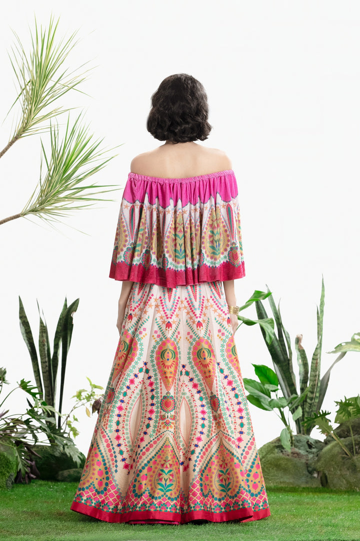IVORY PRINTED CIRCULAR TOP AND SKIRT-Kaftan-Siddhartha Bansal
