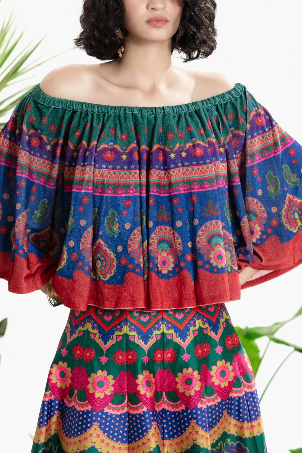 GREEN PRINTED CIRCULAR TOP AND SKIRT-Kaftan-Siddhartha Bansal