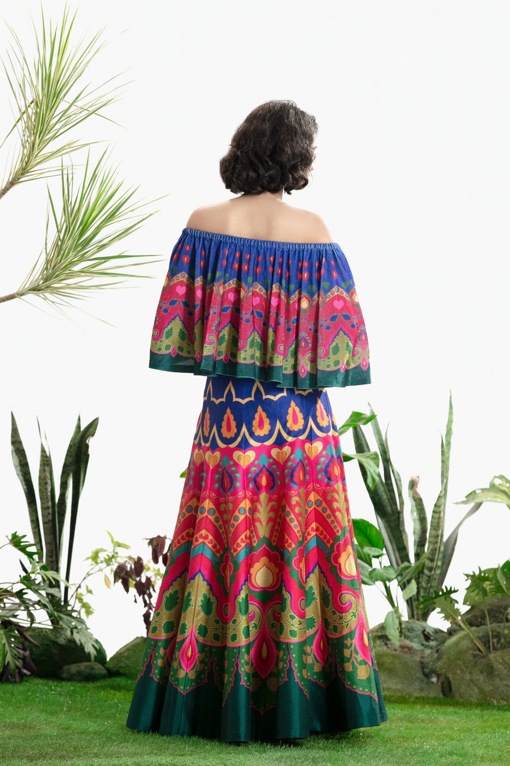 BLUE AND PINK PRINTED CIRCULAR TOP AND SKIRT-Kaftan-Siddhartha Bansal