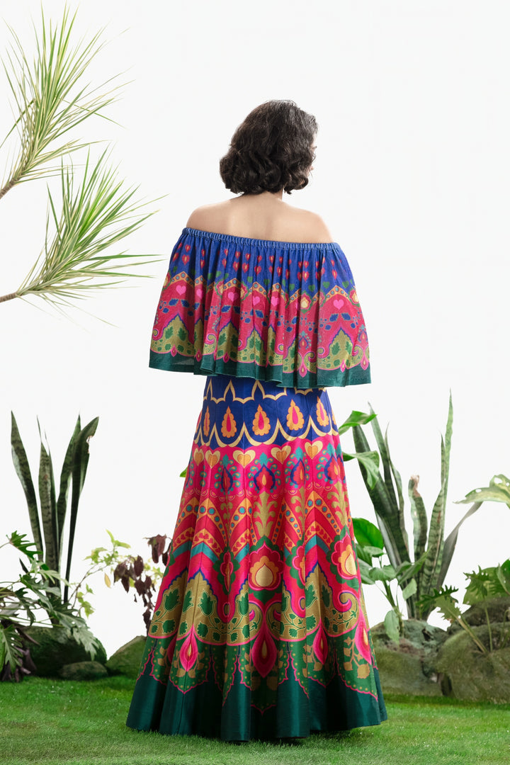 BLUE AND PINK PRINTED CIRCULAR TOP AND SKIRT-Kaftan-Siddhartha Bansal