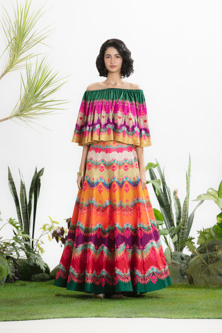 MULTI COLOR CIRCULAR TOP AND SKIRT-Kaftan-Siddhartha Bansal