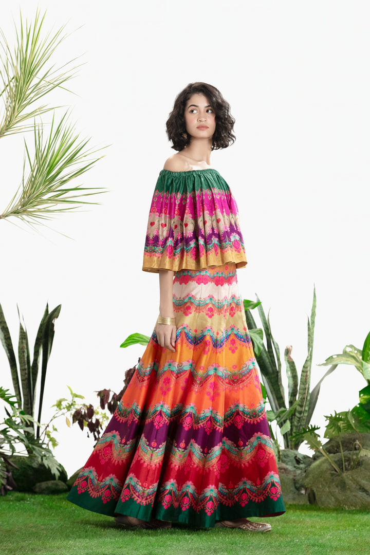 MULTI COLOR CIRCULAR TOP AND SKIRT-Kaftan-Siddhartha Bansal