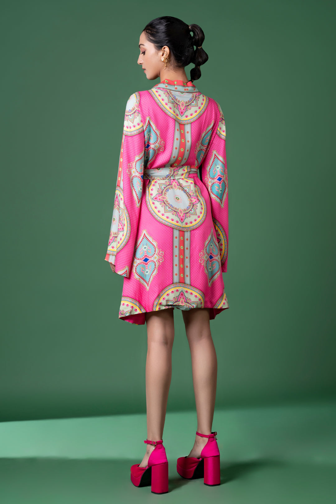 Pink Wrap Dress With Belt-Siddhartha Bansal