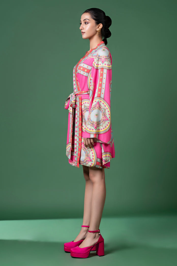 Pink Wrap Dress With Belt-Siddhartha Bansal