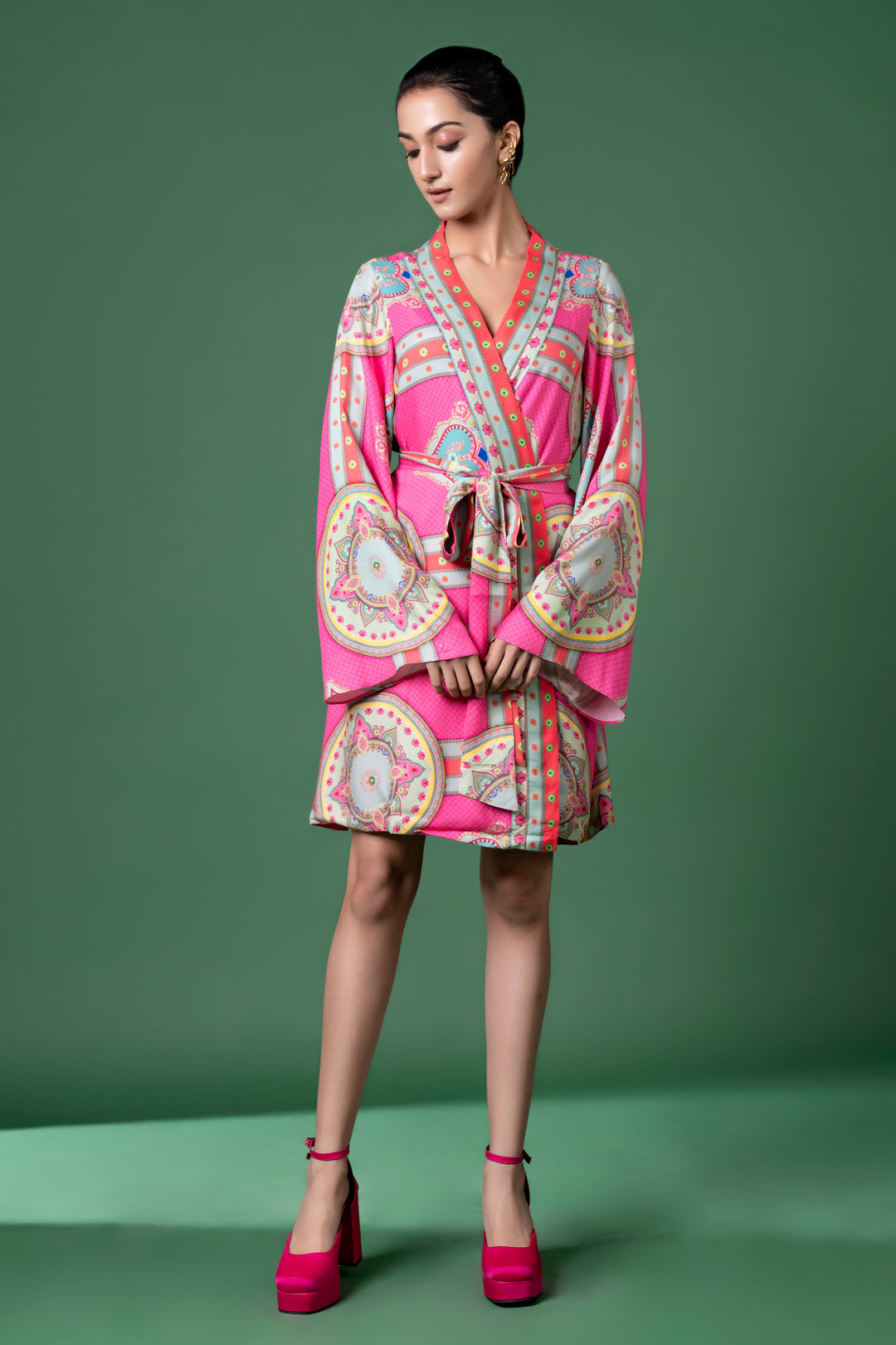 Pink Wrap Dress With Belt-Siddhartha Bansal