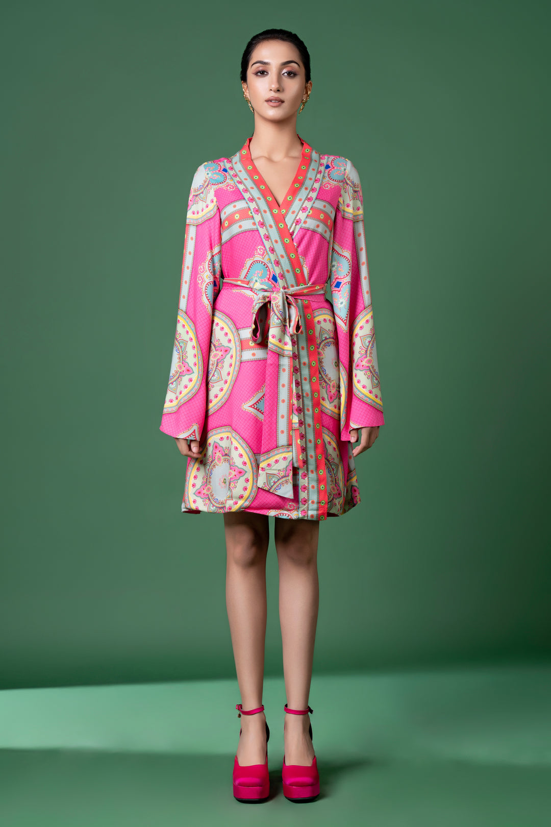 Pink Wrap Dress With Belt-Siddhartha Bansal