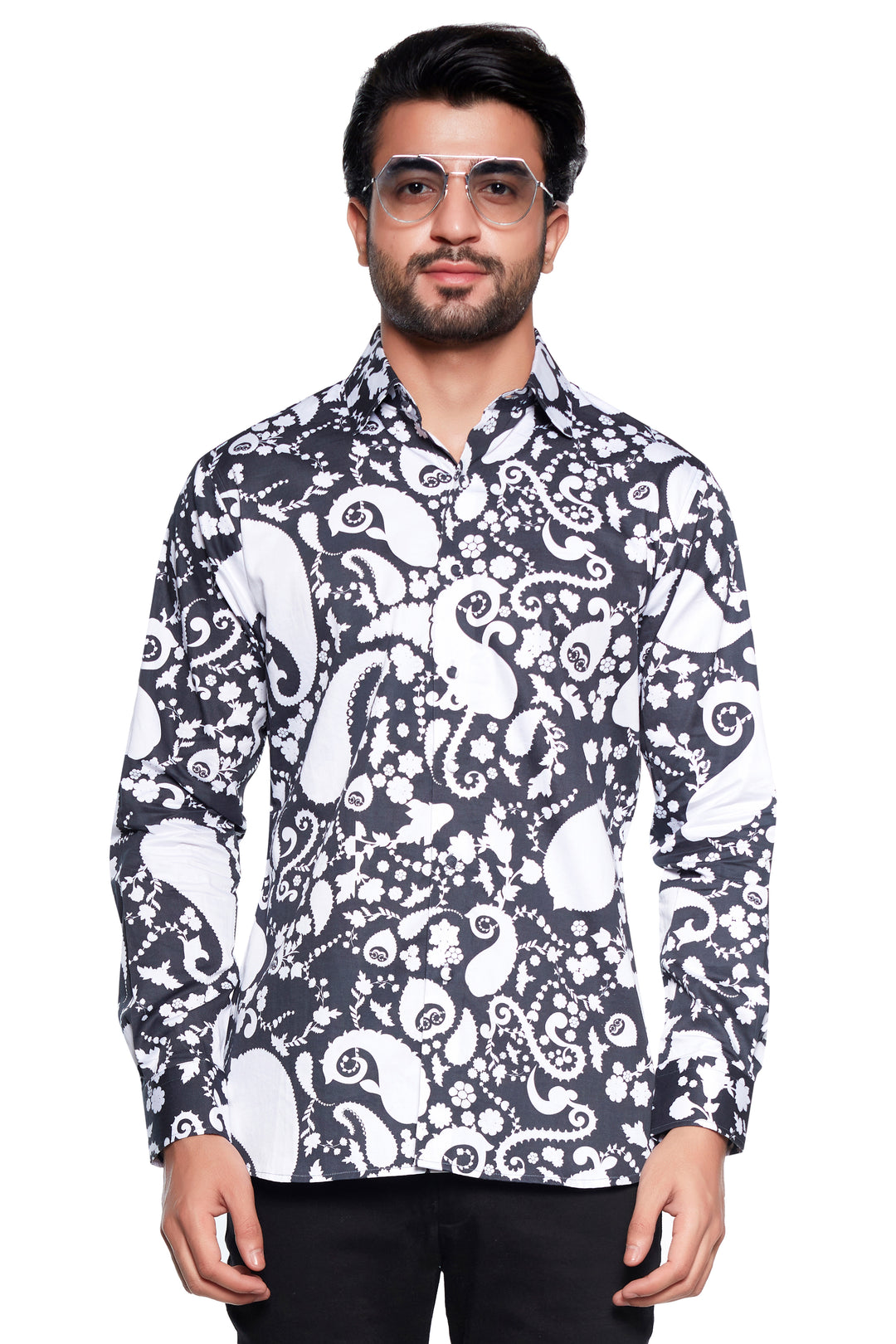 Black Paisley Tone On Tone Mens Shirt-Mens Wear-Siddhartha Bansal