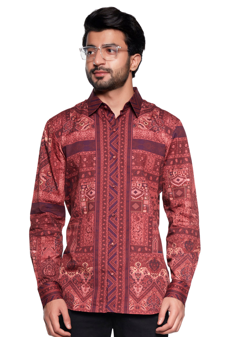 Brown Geometrical Printed Mens Shirt-Mens Wear-Siddhartha Bansal