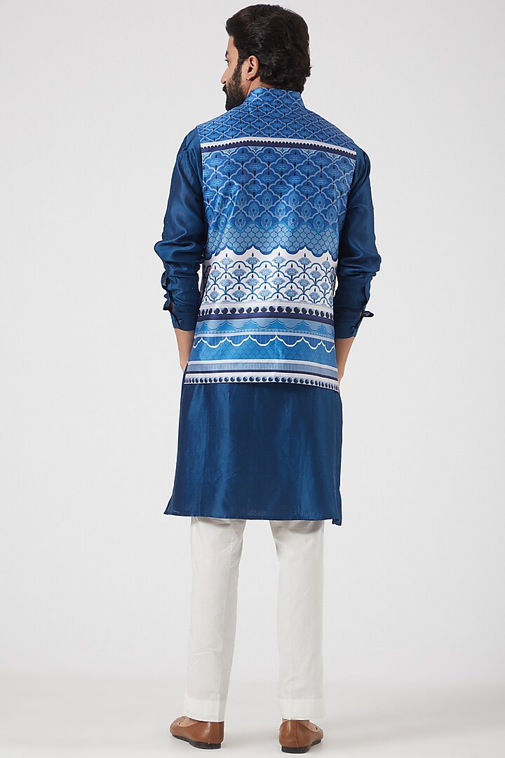 Oriental Blue Stripe Tone On Tone Nehru Jacket-Mens Wear-Siddhartha Bansal