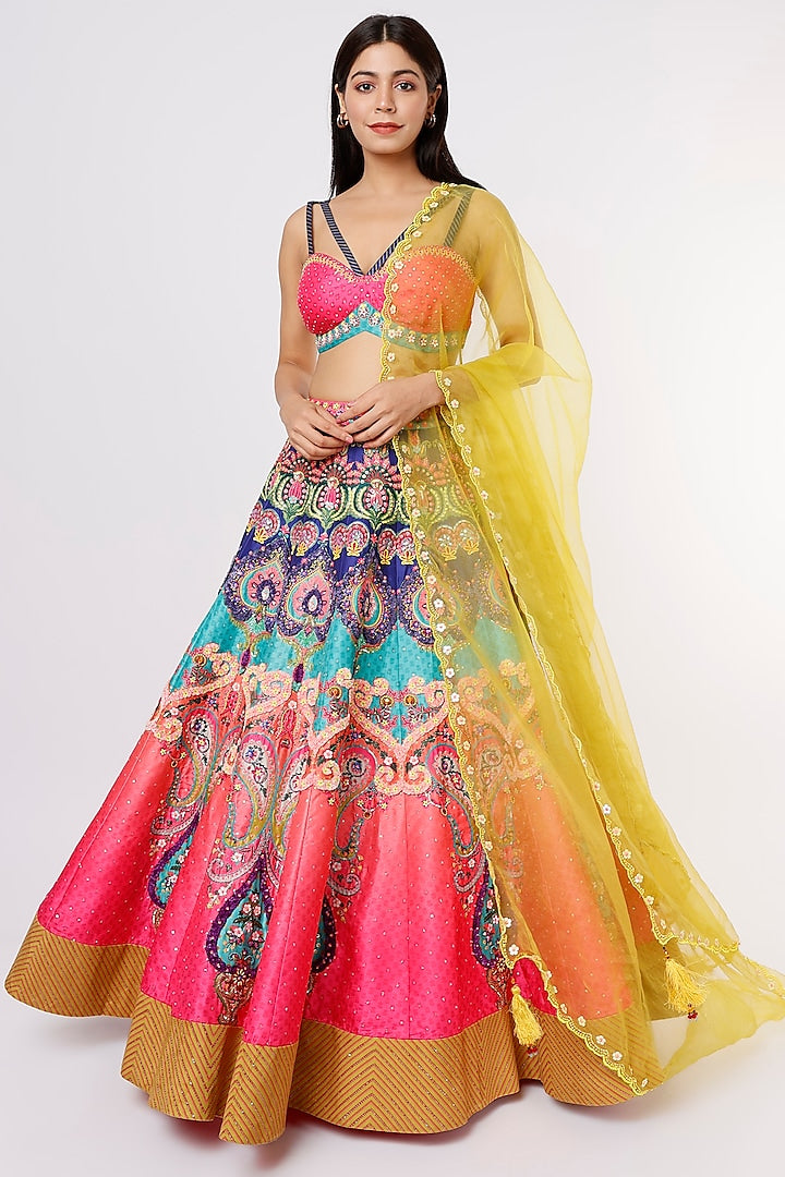 Blue Paisely Hand Embroidery Sb Signature Lehenga Set-Siddhartha Bansal