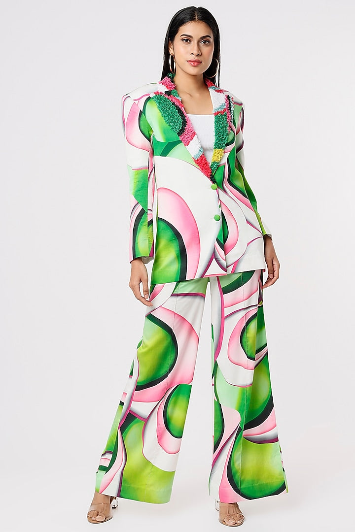 Murano Glass Art Embroidered Pant Suit With Bustier-Siddhartha Bansal