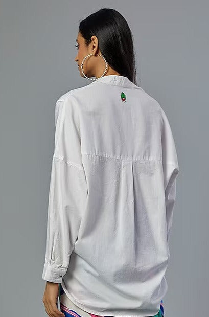 White Healing Heart Embroidered Oversized Shirt-Siddhartha Bansal