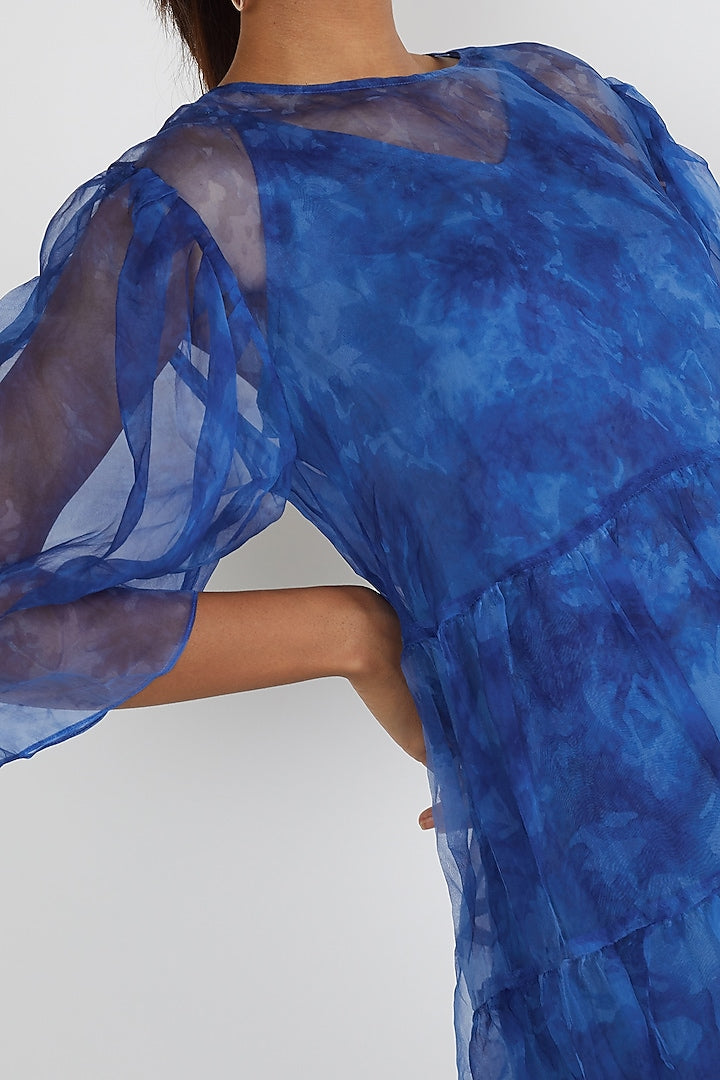 Blue Tie Dye Organza Dress With Slip M