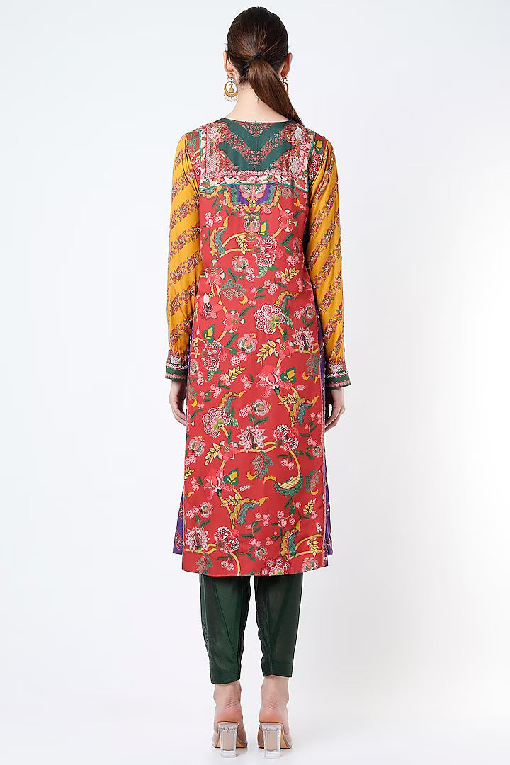 Green And Maroon Kurta With Green Salwar And Chiffon Dupatta-Siddhartha Bansal