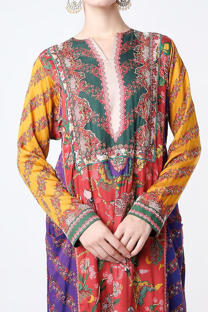 Green And Maroon Kurta With Green Salwar And Chiffon Dupatta-Siddhartha Bansal