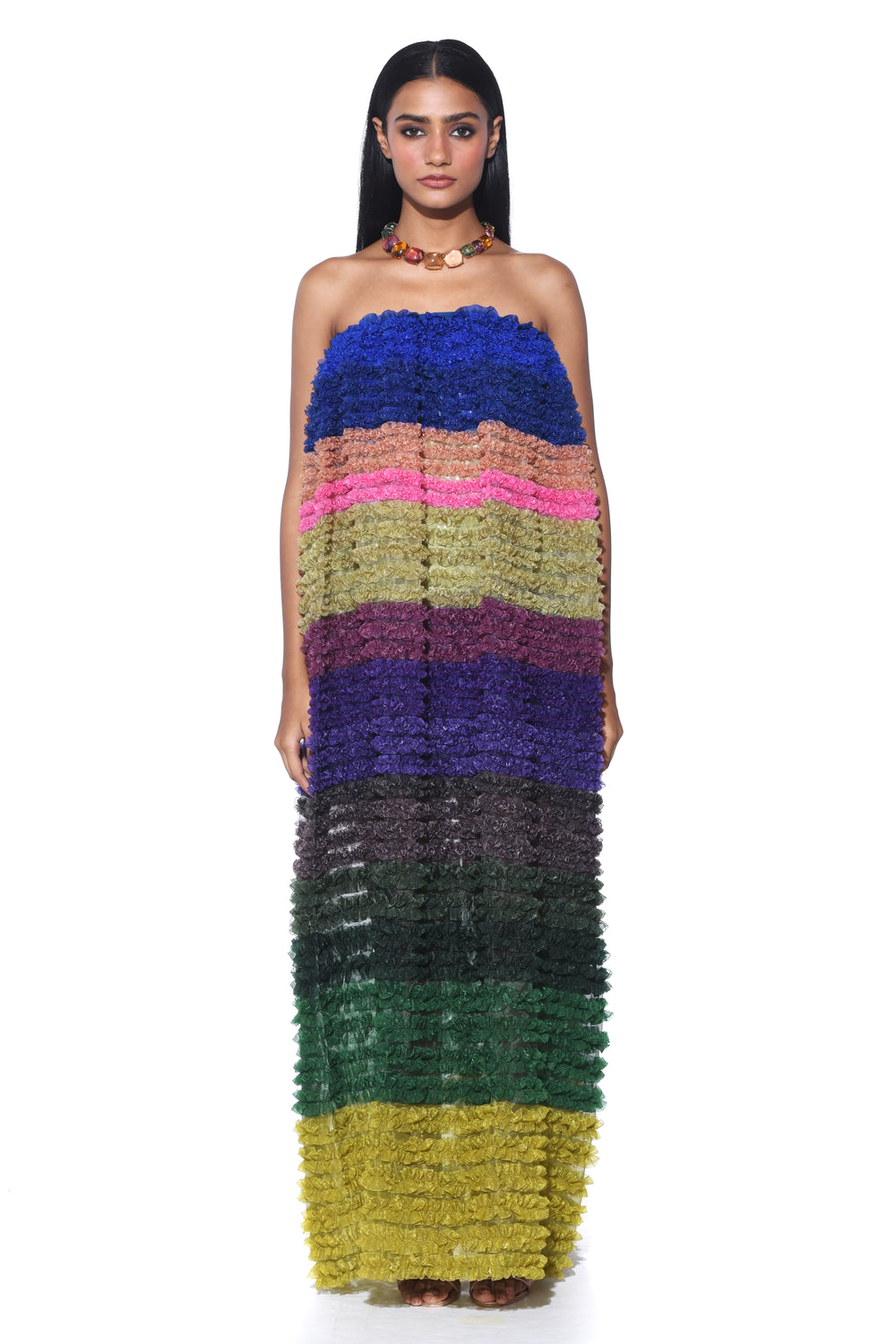 Ribbon Embroidery Off Shoulder Dress-Siddhartha Bansal