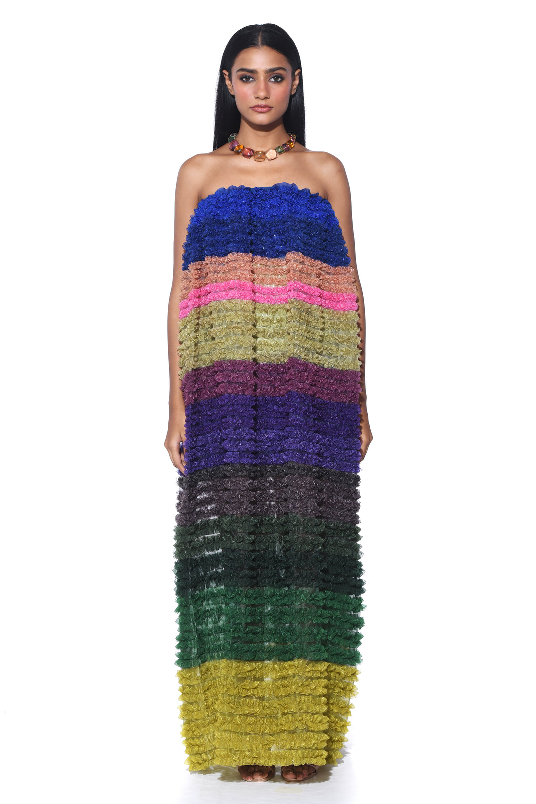 Ribbon Embroidery Off Shoulder Dress-Siddhartha Bansal