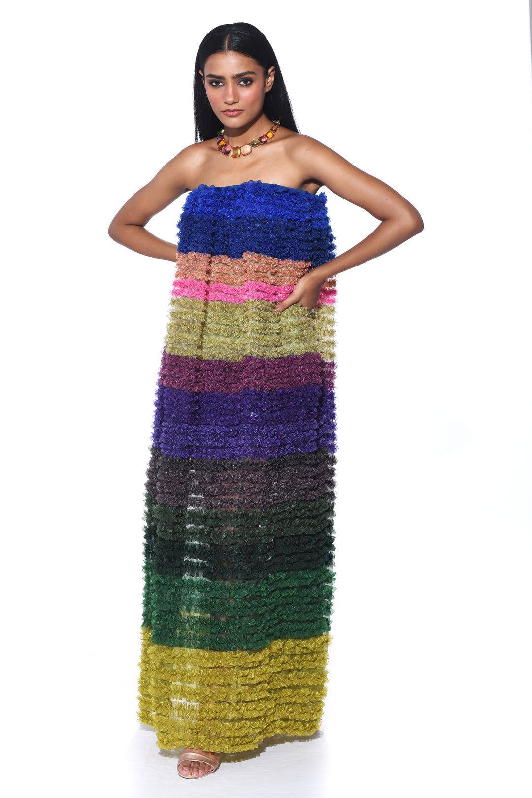 Ribbon Embroidery Off Shoulder Dress-Siddhartha Bansal