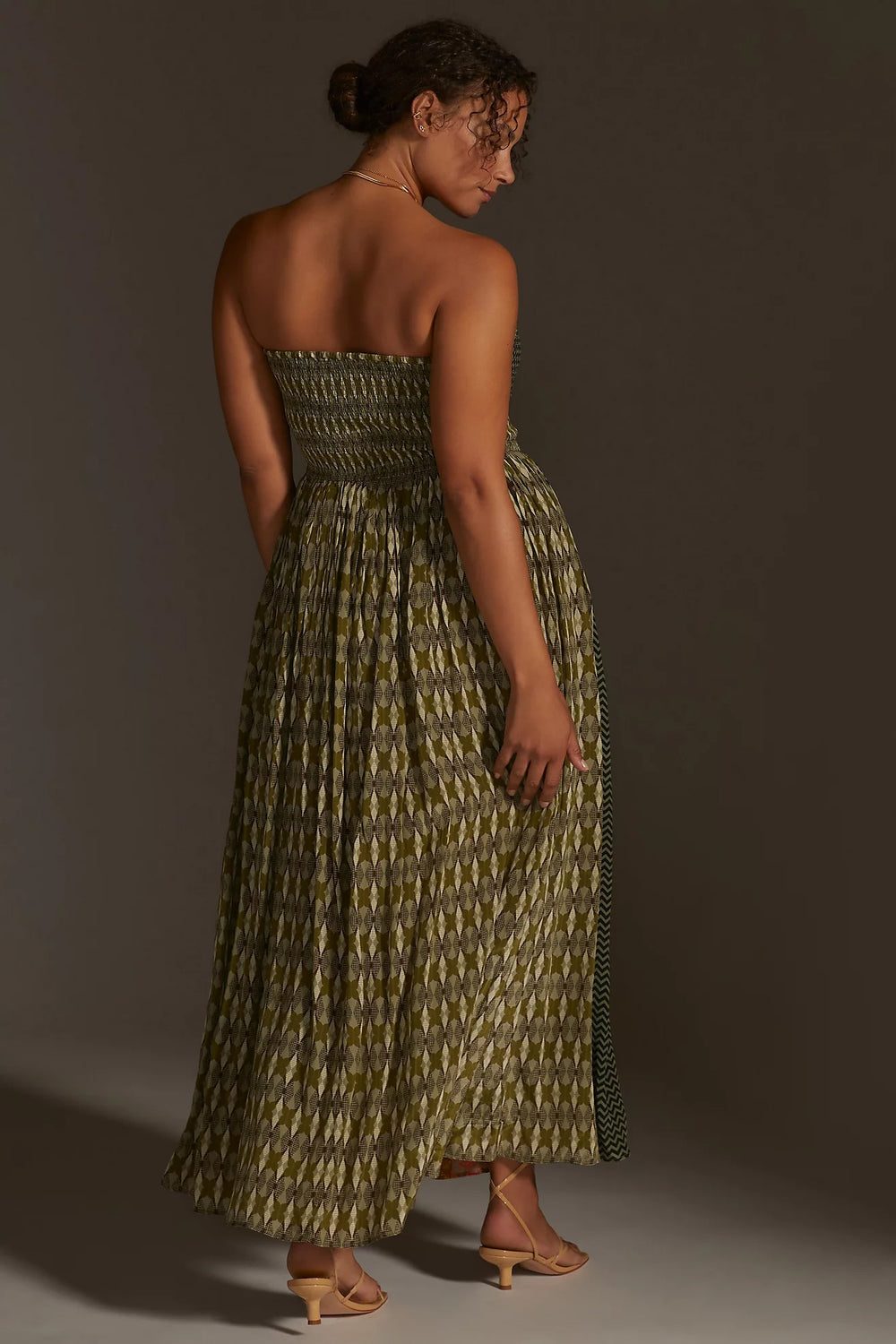Sylvan Print Smocked Dress With Front Slits-Siddhartha Bansal