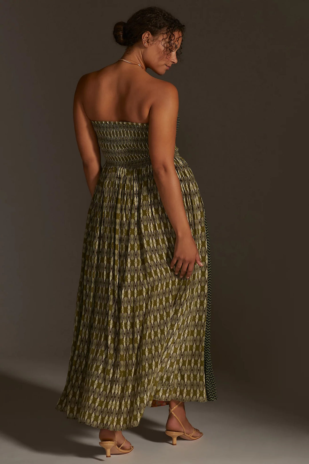 Sylvan Print Smocked Dress With Front Slits-Siddhartha Bansal