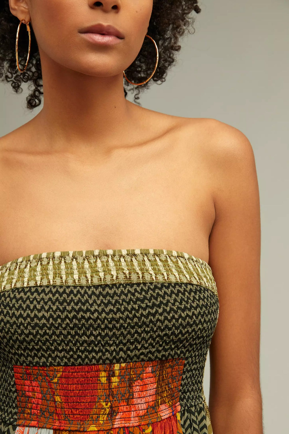Sylvan Print Smocked Dress With Front Slits-Siddhartha Bansal