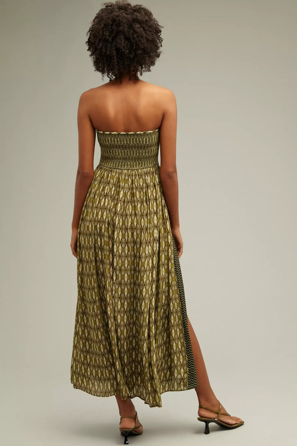 Sylvan Print Smocked Dress With Front Slits-Siddhartha Bansal