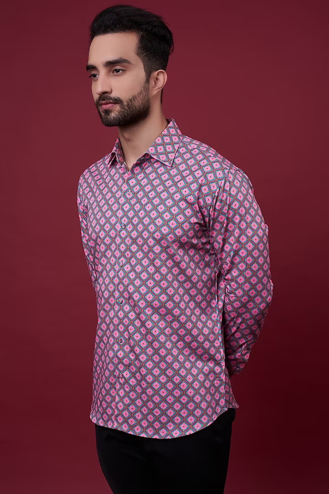 Twilight Pink Rose Self Printed Shirt-Mens Wear-Siddhartha Bansal