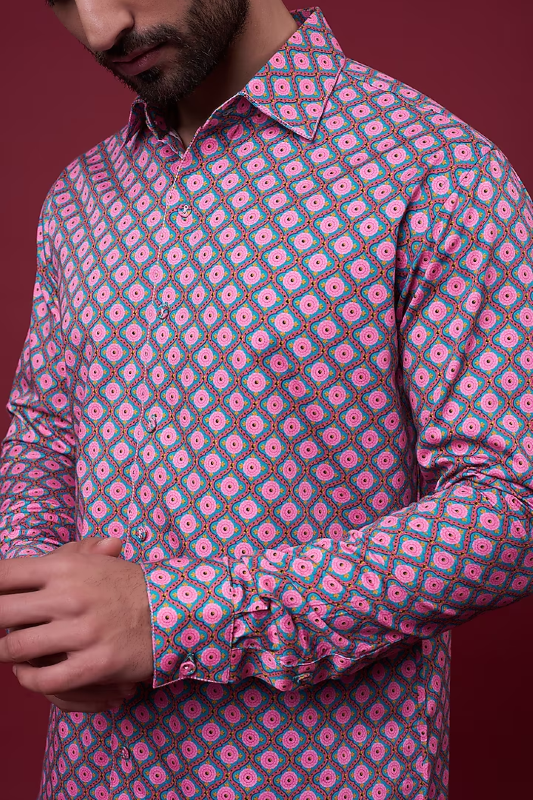 Twilight Pink Rose Self Printed Shirt-Mens Wear-Siddhartha Bansal