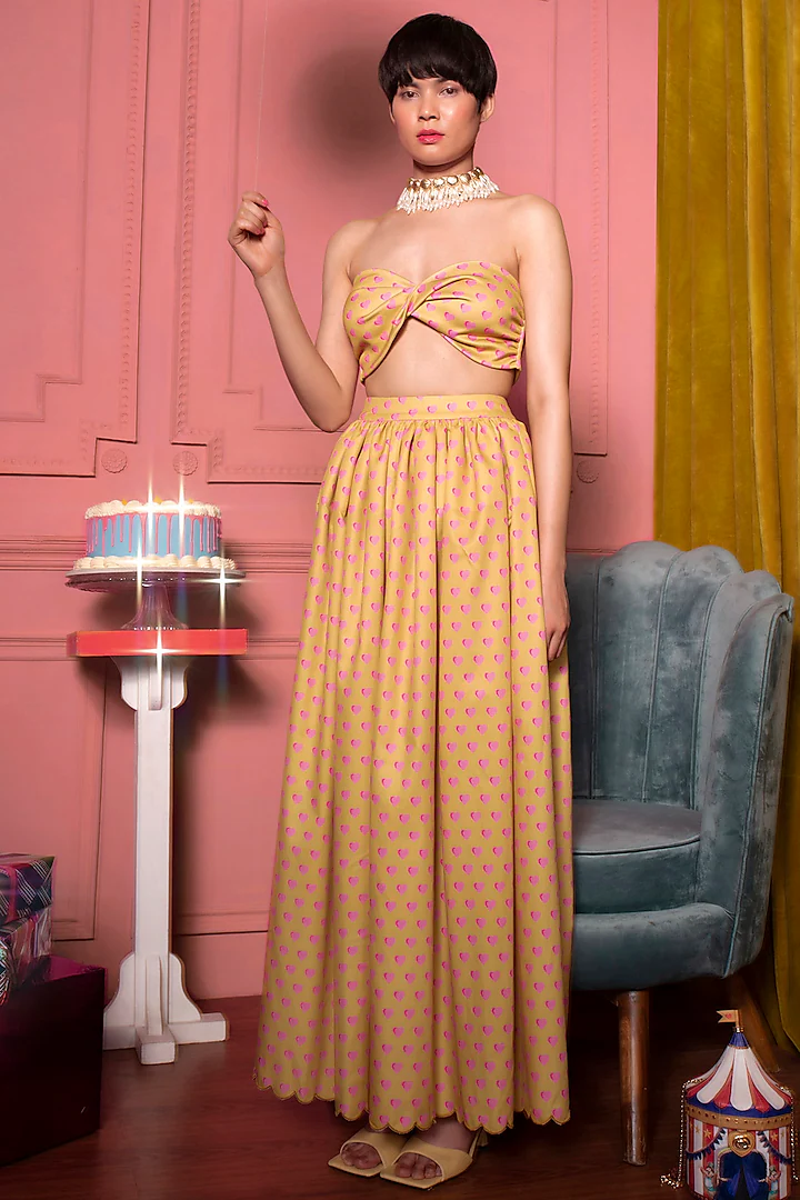 MUSTERD WITH PINK HEART SKIRT AND BUSTIER-Siddhartha Bansal