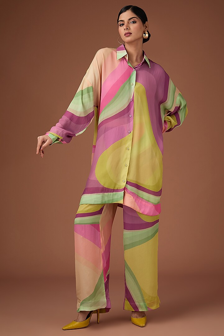 Cromatic Wave Print Loose Fit Shirt And Pant-Siddhartha Bansal