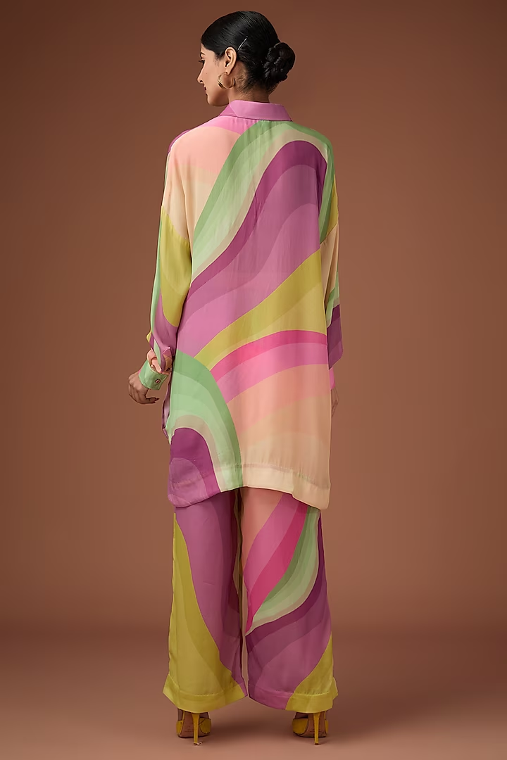 Cromatic Wave Print Loose Fit Shirt And Pant-Siddhartha Bansal