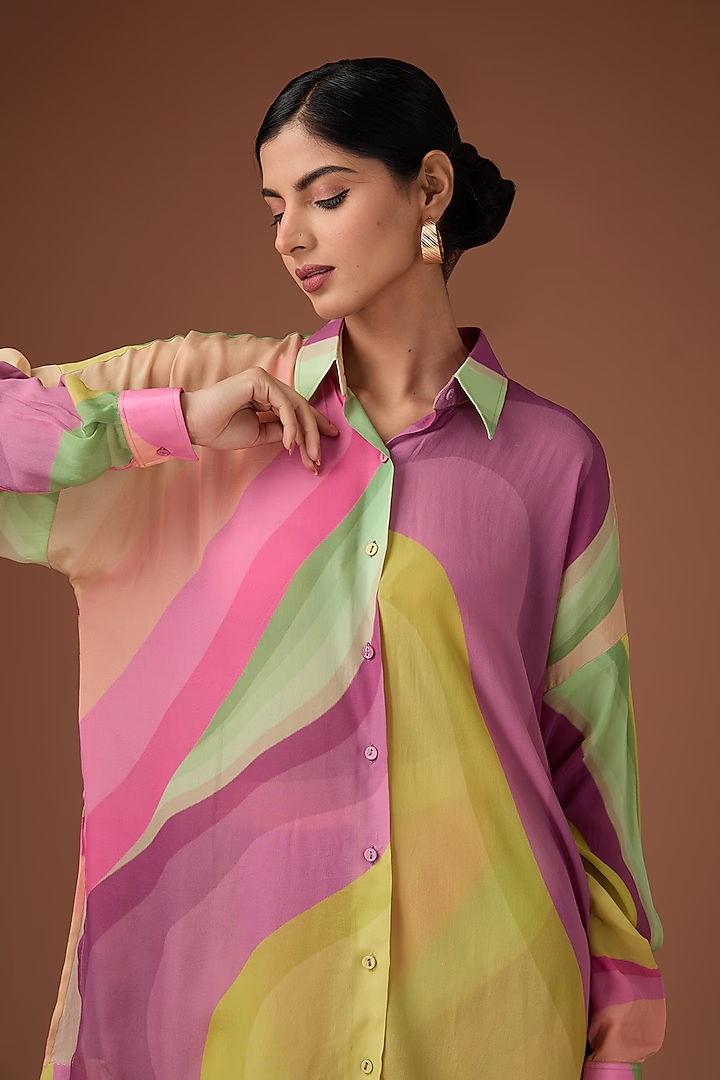 Cromatic Wave Print Loose Fit Shirt And Pant-Siddhartha Bansal