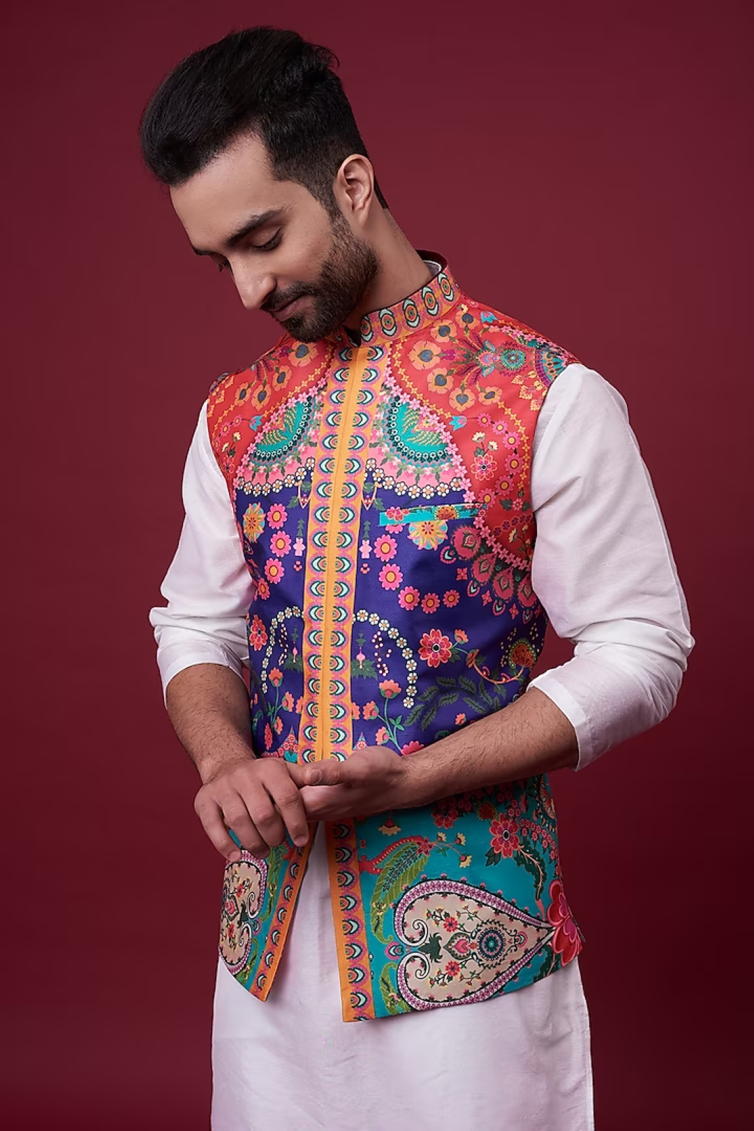 Multi Colour Carnival Nehru Jacket-Mens Wear-Siddhartha Bansal