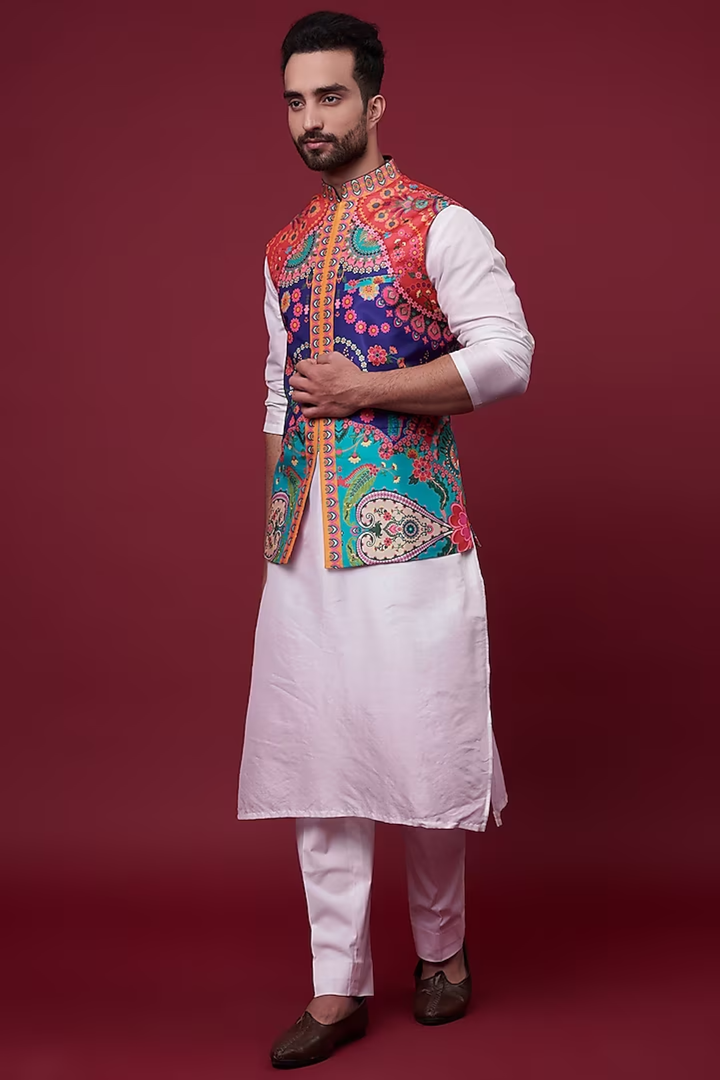 Multi Colour Carnival Nehru Jacket-Mens Wear-Siddhartha Bansal