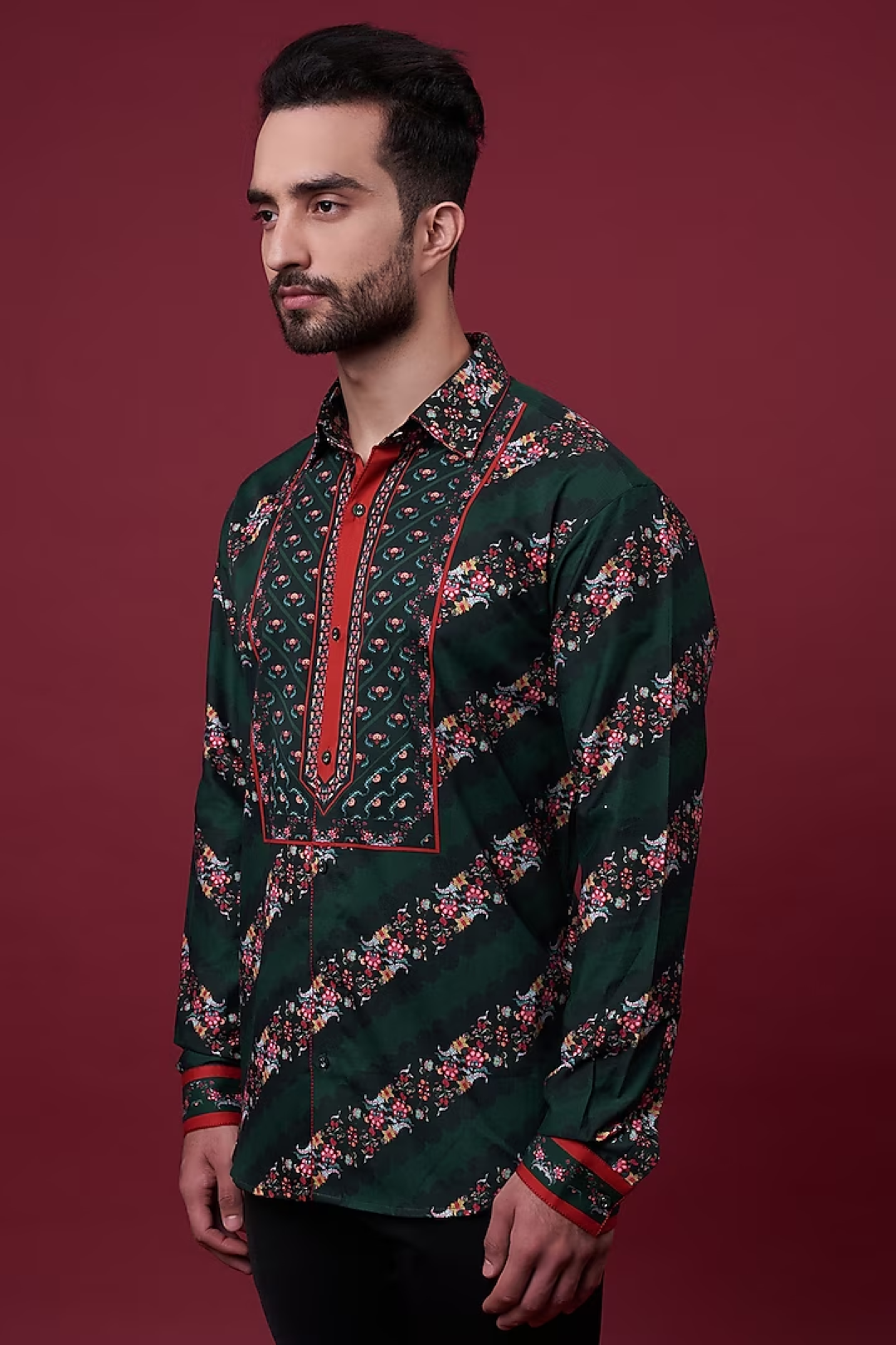 Emerald Green Royal Chintz Stripe Shirt-Mens Wear-Siddhartha Bansal
