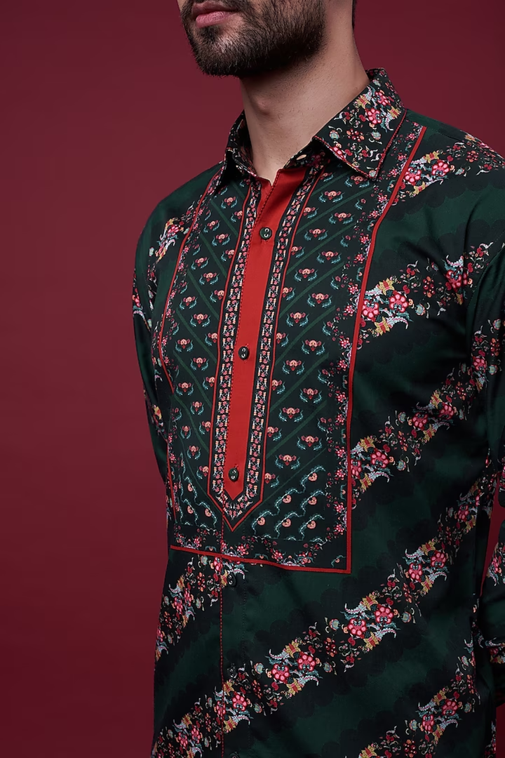 Emerald Green Royal Chintz Stripe Shirt-Mens Wear-Siddhartha Bansal