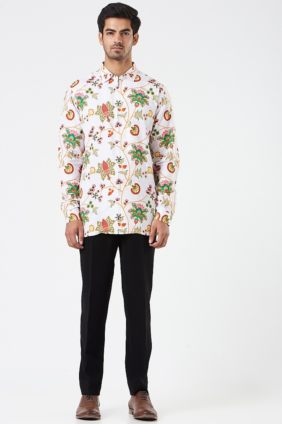Day Lily White Classic Chintz Floral Shirt-Mens Wear-Siddhartha Bansal