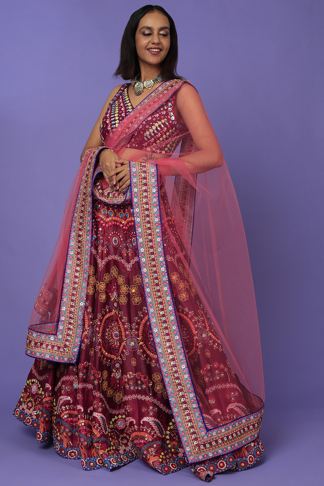 Magenta Emb.Blouse And Magenta Emb.Skirt-Siddhartha Bansal