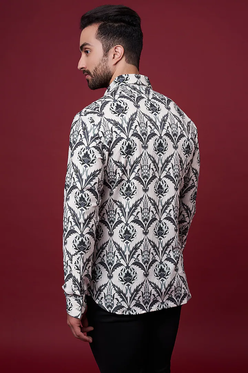 Charcoal Grey Tone On Tone Floral Shirt-Mens Wear-Siddhartha Bansal