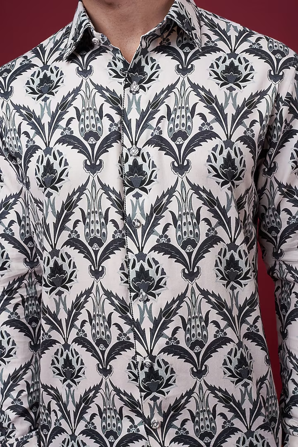 Charcoal Grey Tone On Tone Floral Shirt-Mens Wear-Siddhartha Bansal