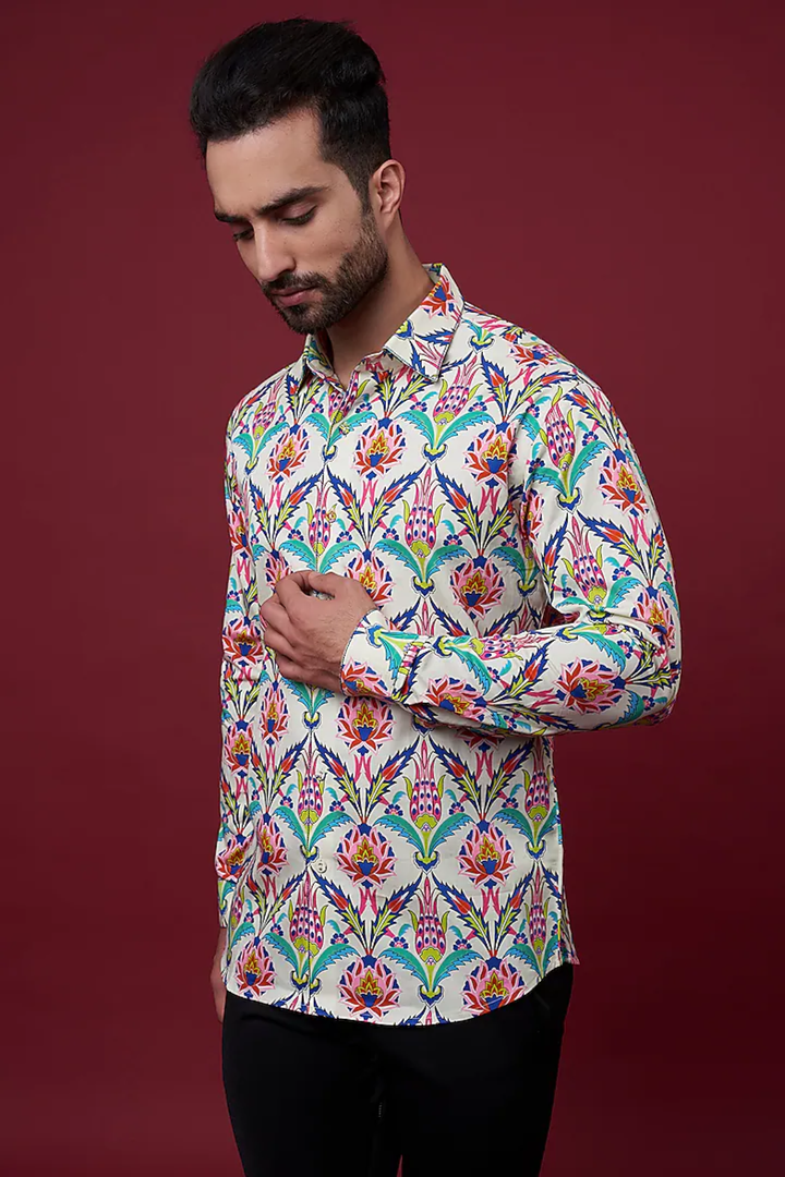 Dusky Iris Neon Flower Shirt-Mens Wear-Siddhartha Bansal