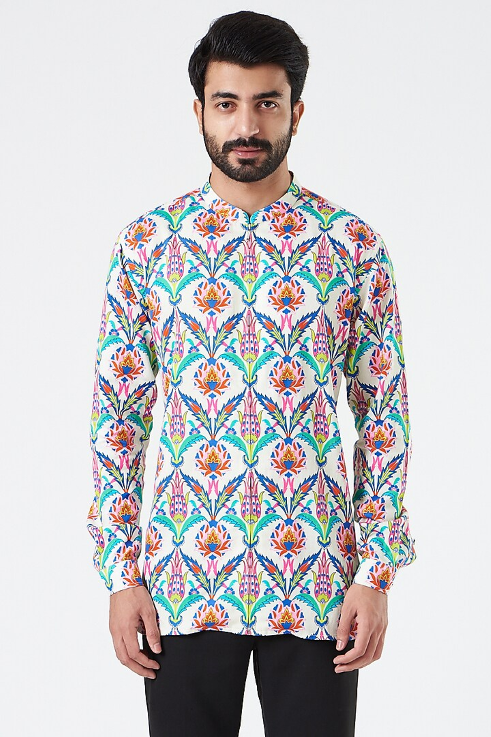 Dusky Iris Neon Flower Shirt-Mens Wear-Siddhartha Bansal