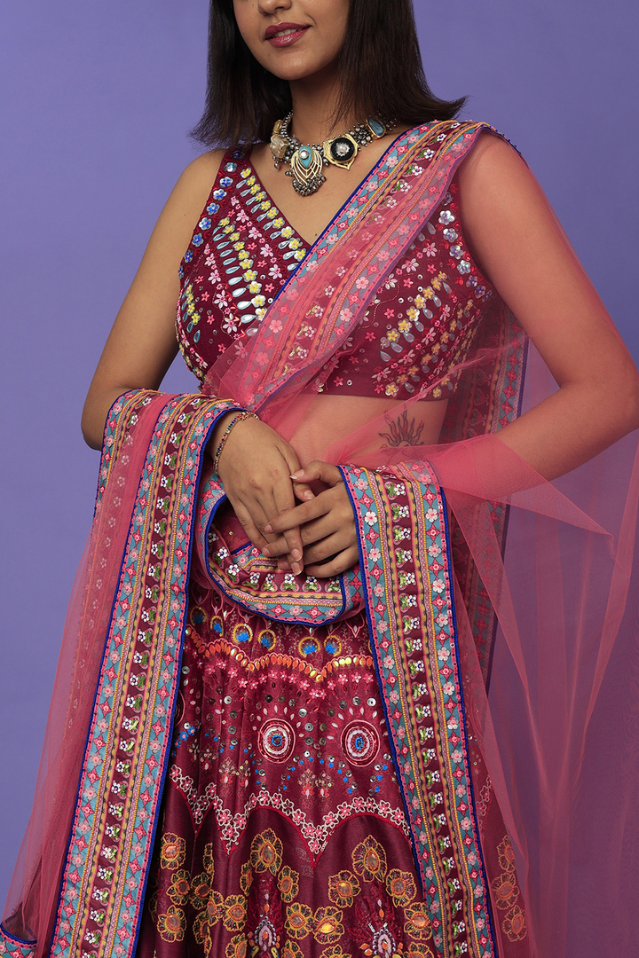 Magenta Emb.Blouse And Magenta Emb.Skirt-Siddhartha Bansal