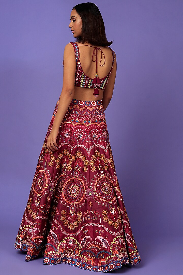 Magenta Emb.Blouse And Magenta Emb.Skirt-Siddhartha Bansal