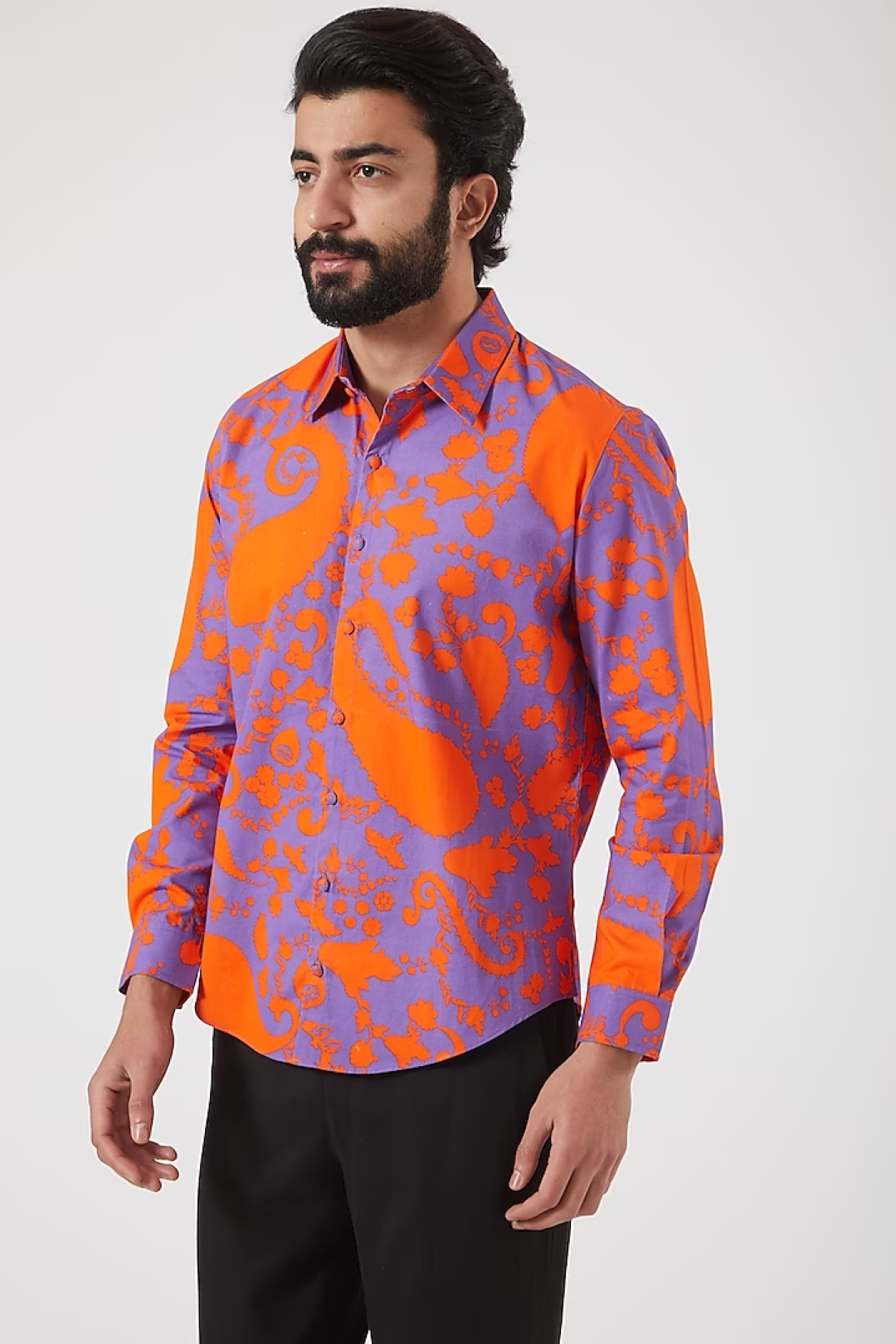 Neon Orange Paisley Tone On Tone Shirt-Mens Wear-Siddhartha Bansal