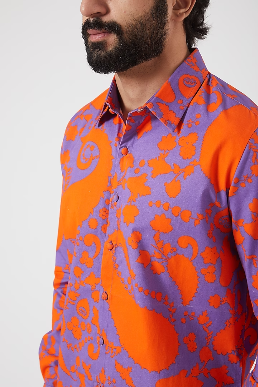 Neon Orange Paisley Tone On Tone Shirt-Mens Wear-Siddhartha Bansal