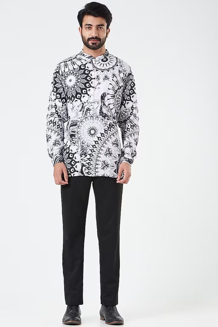 Midnight Grey Tone On Tone Marble Shirt-Mens Wear-Siddhartha Bansal